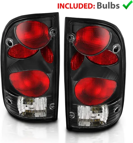 Vista 2 de AmeriLite juego de luces traseras de repuesto en negro para Toyota Tacoma 1995-2000 + bombilla y arnés - lado del pasajero y del conductor.