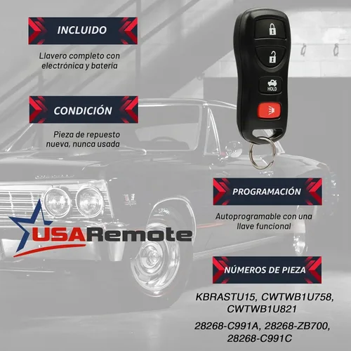 Vista 3 de USARemote Llavero remoto de entrada sin llave 4btn para I35 G35 350Z Altima Maxima Sentra Negro
