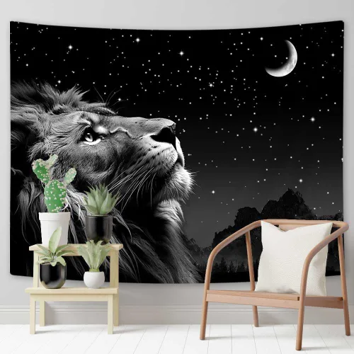 Vista 5 de Boziqr Cool Lion - Arte de pared para colgar en la pared, estrellas espaciales y luna, arte de pared para hombres, estético negro para colgar