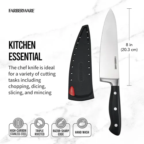Vista 2 de Farberware Edgekeeper - Cuchillo de chef forjado triple remachado de 8 pulgadas con cubierta de hoja autoafilable, cuchillo de cocina de acero