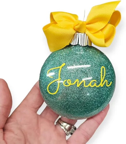 Vista 19 de Adorno de Navidad personalizado relleno de purpurina hecho a medida, regalo ideal para fiesta de intercambio de regalos de oficina (Aqua)