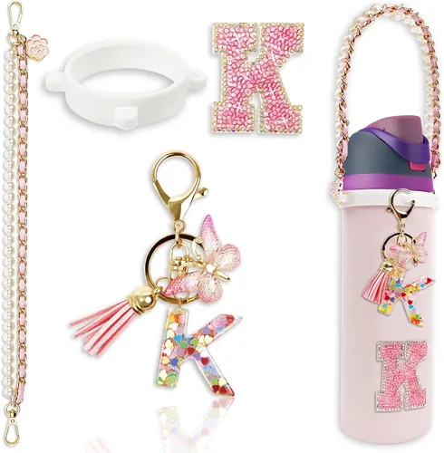Vista 58 de Letter Handle Strap Accessories with Cute Initial Charm Compatible with Owala Water Bottle 24oz 32oz 40oz Owala Kids