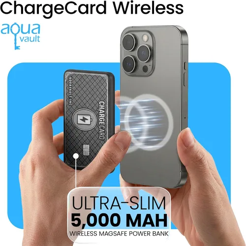Vista 2 de AquaVault Chargecard Magsafe Cargador Portátil 5000mAh 20W Carga Rápida - Banco de Energía Magnético, Paquete de Batería Ultra-Delgado Compatible