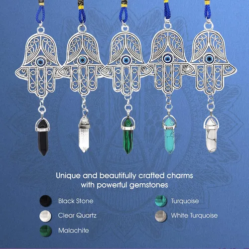 Vista 7 de LUCKBOOSTIUM Silver Ornate Hamsa Hand Jeweled Keychain - Evil Eye Protection, Hanging Gemstone - Good Luck Charms 1.8"x9