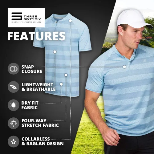 Vista 5 de Three Sixty Six Men's Collarless Golf Polo - Lightweight, Moisture Wicking & Stretch Fabric