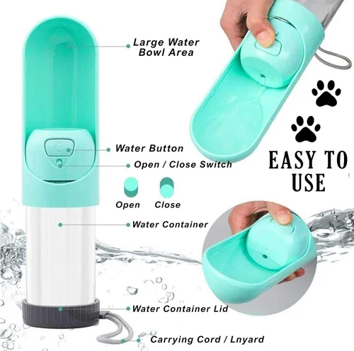 Vista 4 de Dispensador portátil plegable para mascotas, perros, gatos, animales de viaje, botella de agua potable. Traiga caminatas, caminatas y cualquier