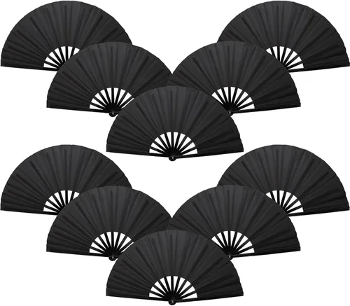Vista 9 de QIRMIZI Abanico plegable grande de 10 piezas para rave de mano, abanicos para Kung Fu, Tai Chi, Danza, Festivales de Música, Carnavales, bodas