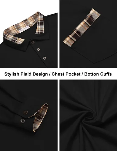 Vista 5 de Polera polo clásica Coofandy de hombre con manga corta y cuello plisado