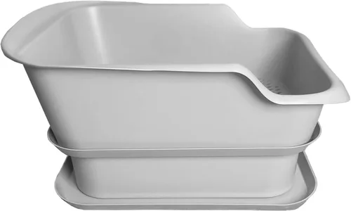 Vista 9 de Mr Catman - Caja de arena para gatos de madera y pino, sistema de arena para gatos, bandeja tamiz y bandeja de almacenamiento de residuos