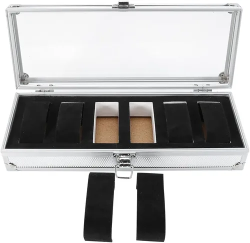 Vista 4 de TOPINCN Caja de reloj rectangular para organizador, 1 unidad, en caja, 12 ranuras de rejilla para soporte para bolsa organizadora para organizador
