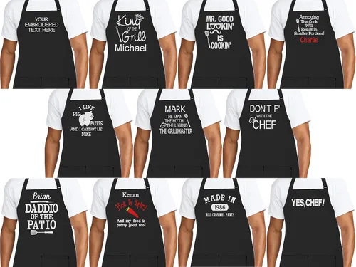 Vista 8 de Delantal de chef personalizado para hombres, diseño bordado personalizado, cocina profesional, barbacoa, parrilla, para papá, decorado en Estados