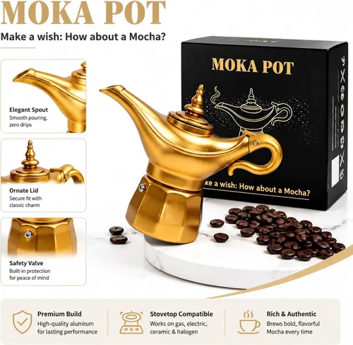 Vista 4 de Cafetera, olla moka para café italiano y cubano, cafetera Greca, cafeteras, 6 tazas de espresso