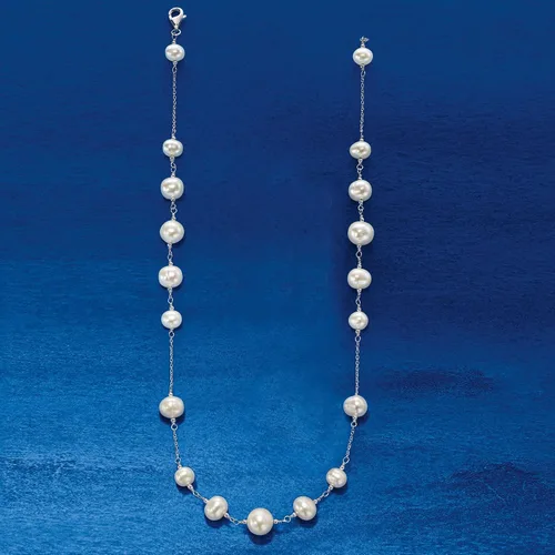 Vista 5 de Ross-Simons 6-10mm Cultured Pearl Station Necklace in Sterling Silver