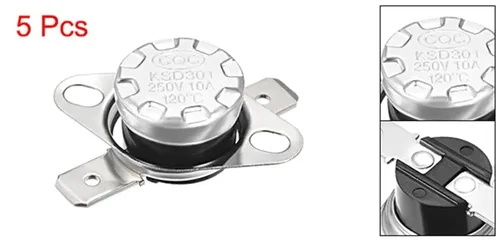 Vista 2 de 5Pcs Thermostat Temperature Control Switches 120/125 Celsius Degree 10A Normally Closed N.C 6.3mm Pin Right Switch KSD301(120 Celsius Degree)