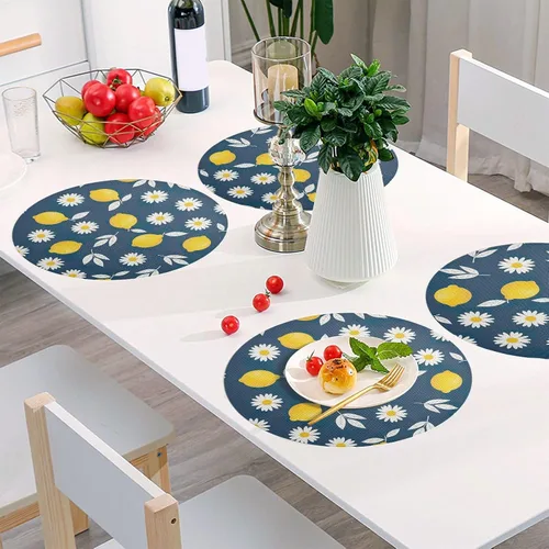 Vista 6 de Yellow Lemons Round Place Mats, Non Slip Round Washable Placemats for Kitchen Table one sizex1