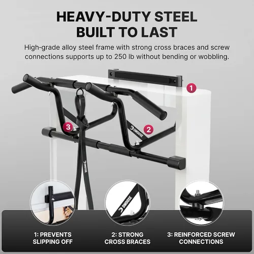 Vista 7 de DMoose Fitness Pull Up Bar for Doorway - Upto 250 Lbs Capacity, No Screwing or Slipping, Hanging Pullup & Chin Up Bar for Door Frame - Multi Padded