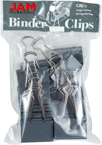 Vista 7 de Broches para Carpetas JAM PAPER - Grandes - 1 1/2 Pulgadas (41 mm) - Clips para Carpetas Grises - Paquete de 12