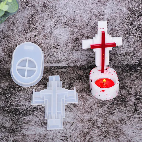 Vista 4 de Molde de vela de cruz de Jesús con base, molde de resina de silicona para manualidades de bricolaje