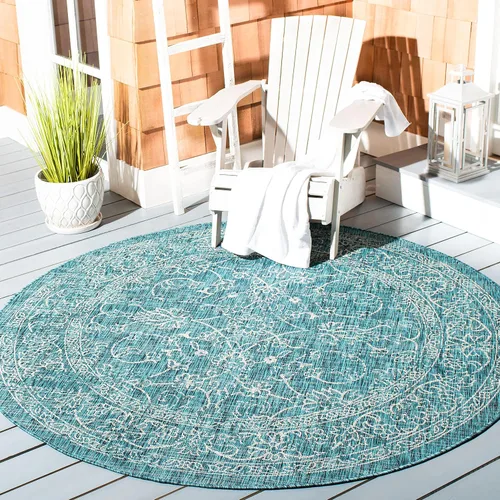 Vista 73 de SAFAVIEH Alfombra lavable al aire libre, colección Courtyard - 2'3" x 5', azul aguamarina y gris, no desprende pelusa y fácil limpieza, ideal