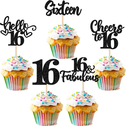 Vista 25 de 30 piezas de adornos para cupcakes de 12 cumpleaños feliz, brillantes doce, hola 12, felicitaciones a 12 años, adornos para cupcakes, 12