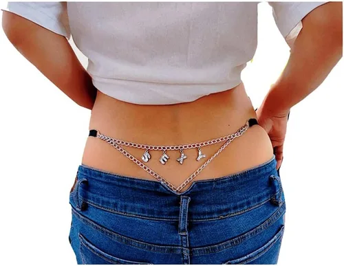 Vista 4 de Ropa interior sexy con tanga para mujer, tanga para fiesta, cadena corporal