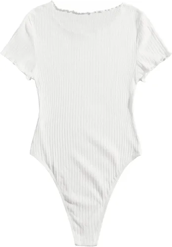 Vista 2 de Romwe Camiseta básica de punto acanalado de manga corta para mujer