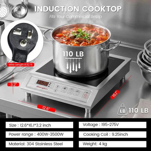 Vista 4 de Quemador de inducción comercial de 3500 W, encimera de 208-240 V 9.25-inch copper coil, non-pulse low-heat control, 18H timer for induction hot