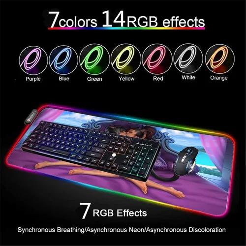 Vista 3 de Mouse Pads Sexy Anime Girl RGB Gaming Mausepad Keyboard Pad Led Seven Colors Mause Pad Expansion Pad Backlit Pad XXL Desk Mat 27.55 inch x12 inch
