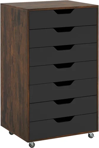 Vista 11 de Archivador negro con 4 cajones y 2 puertas Organizador de almacenamiento móvil para debajo del escritorio, soporte de impresora de madera sobre