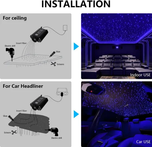 Vista 7 de Kit de luces de fibra óptica centelleante APP de 16W para techo estrellado, kit de luces de techo RGBW de estrella de fibra óptica activadas por