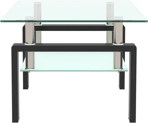 Vista 3 de Mesa de centro moderna de cristal, mesa de centro transparente, mesa de té perfecta para sala de estar, oficina, patas de metal negro, 39.37 x 23.62