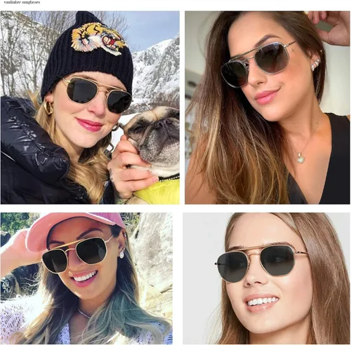Vista 2 de VANLINKER Gafas de sol polarizadas retro para mujeres y hombres, sombras vintage UV400 polígono espejo lente VL9689