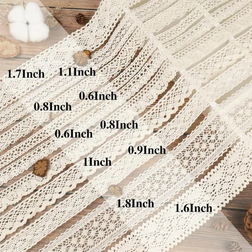 Vista 3 de Cinta de encaje vintage, cinta de encaje de ganchillo de algodón para manualidades de costura, aproximadamente 30 yardas (beige)