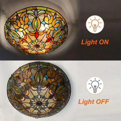 Vista 5 de ARTZONE Tiffany - Luces de techo, 3 luces de 16 pulgadas de vitral, lámpara de techo empotrada para dormitorio, comedor, sala de estar, entrada