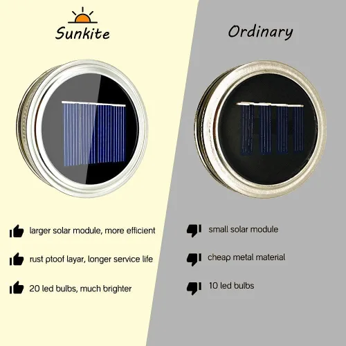 Vista 4 de SunKite Luces solares para tarros de masón [actualizadas], paquete de 8 20 luces LED impermeables para tarros de luciérnaga con ganchos