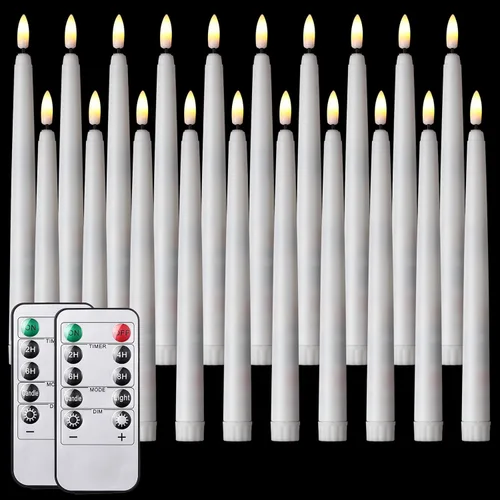 Vista 11 de Tuanse Paquete de 20 velas cónicas parpadeantes sin llama a granel con control remoto y temporizador, candelabros LED de Adviento a pilas para Beige