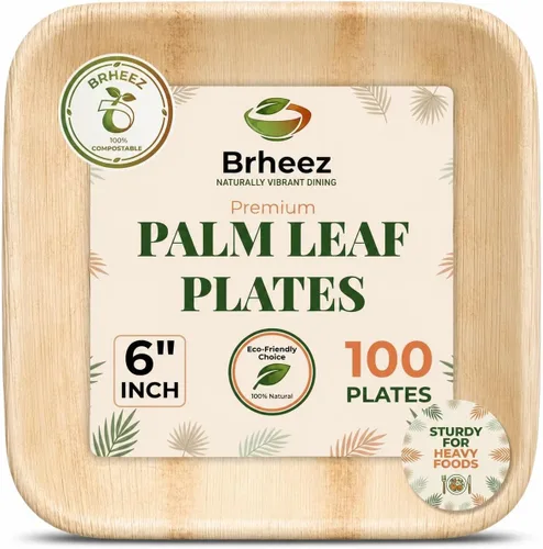 Vista 9 de Brheez Platos de bambú desechables de hoja de palma Platos de aperitivo de bambú de 6 pulgadas Platos biodegradables ecológicos compostables 50