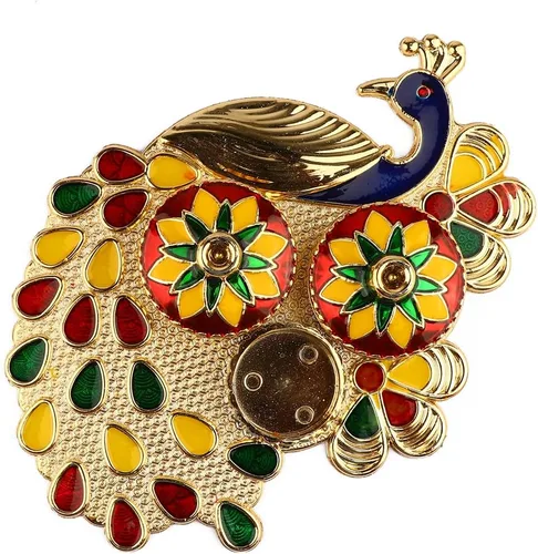 Vista 6 de SATVIK - Soporte para chawal/arroz Kankavati Thali Roli con tapa, soporte Kumkum Haldi Rakhi Pooja Thali Indian Festival Diwali Pujan Mandir Tika