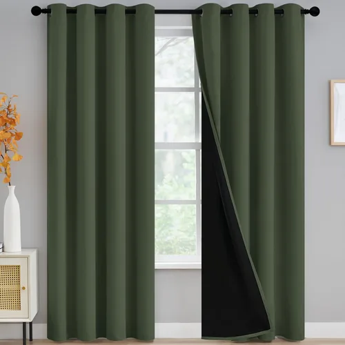 Vista 176 de Yakamok Cortinas negras, cortinas de ventana con aislamiento térmico y eficiencia energética para dormitorio, cortinas opacas completas y cortinas