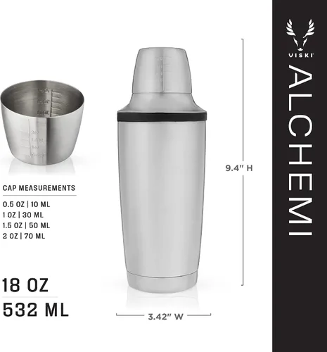 Vista 5 de Viski Alchemi - Coctelera aislada al vacío con escariador de cítricos, tapa, colador para cócteles fríos, margarita, whisky sour, coctelera