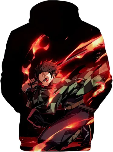 Vista 2 de BAKUGOU Men Zenitsu Hoodie Kimetsu no Yaiba Anime Tanjiro Nezuko Sweatshirt Giyuu Sweater Hoodies Inosuke Hoodie for Men