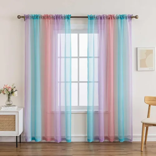 Vista 26 de Anytime Paneles de Cortinas Transparentes Arcoíris para Sala de Estar Elegantes Juegos de Tratamiento de Ventanas Translúcidas Filtrantes de Luz