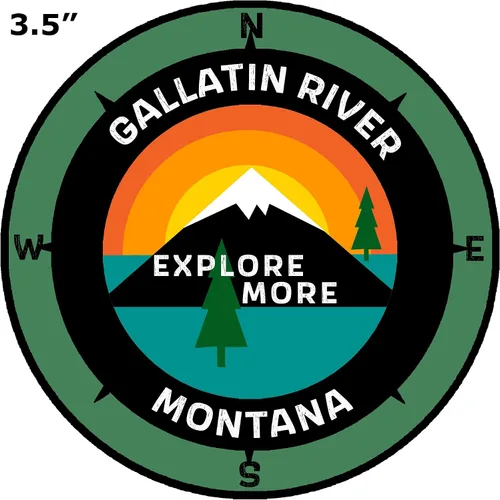 Vista 2 de Gallatin River, Montana - Explore More - Calcomanía para ventana de coche y camión de 3.5 pulgadas