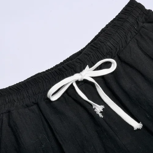 Vista 2 de Pantalones cortos de gimnasio para mujer, de cintura alta, de algodón, lino, con cordón elástico, casual, ajuste holgado, estampado de diente de león