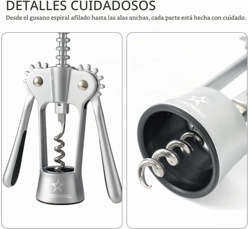 Vista 6 de Abridor de vino, sacacorchos de ala de alta resistencia para botellas de vino, abridor de botellas de vino con tornillo en espiral afilado, asas