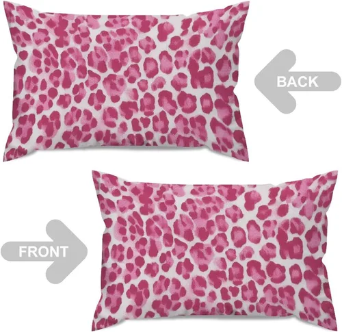Vista 4 de ArogGeld Funda de cojín lumbar con estampado de guepardo rosa intenso, almohada con estampado de leopardo fucsia para decoración de granja, funda