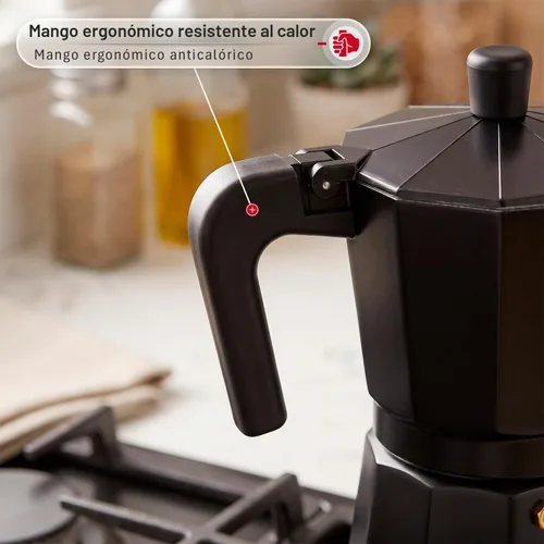 Vista 5 de Magefesa Kenia Noir - Olla de café expreso, 3 tazas/5 onzas, cafetera italiana para café cubano, aluminio extragrueso, mango resistente al calor