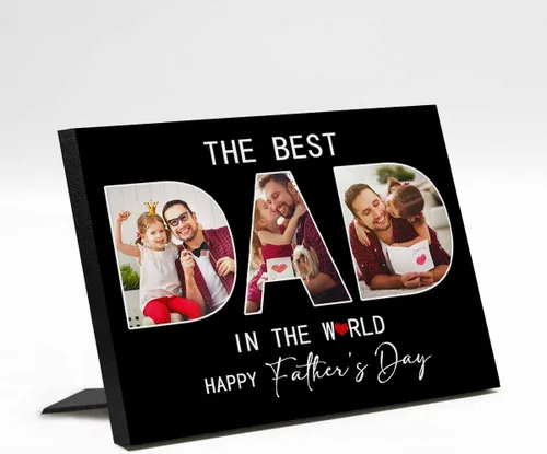 Vista 35 de InterestPrint Panel de fotos personalizado para papá y nombre para exhibición de mesa, Papá te amamos más que todas las estrellas en el cielo, marco