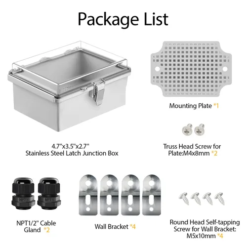 Vista 9 de LeMotech Caja Eléctrica, IP67 Impermeable con Bisagras Cubierta Transparente Pestillo de Acero Inoxidable Caja de Conexiones, Carcasa Eléctrica