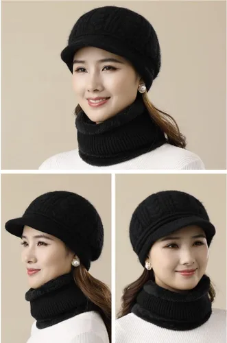 Vista 7 de Gorro de invierno para mujer, con forro polar, cálido, tejido, holgado, con visera